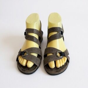 Mephisto Womens Parfola Sandals Grey Leather Wedge Comfort Adjustable Straps